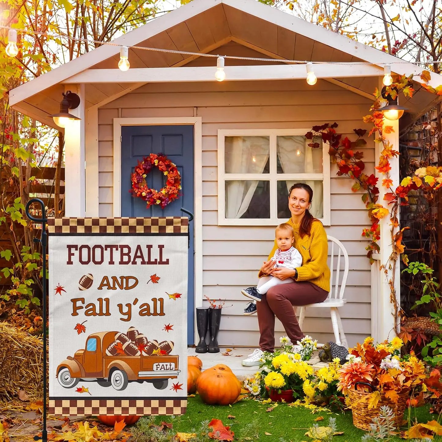 Seasonal Football & Fall Garden Flag